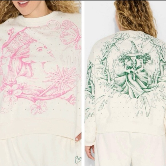 Wicked Women’s Medium Katie Kime GlindaElphaba Graphic Pullover Sweatshirt M NWT - Picture 1 of 9